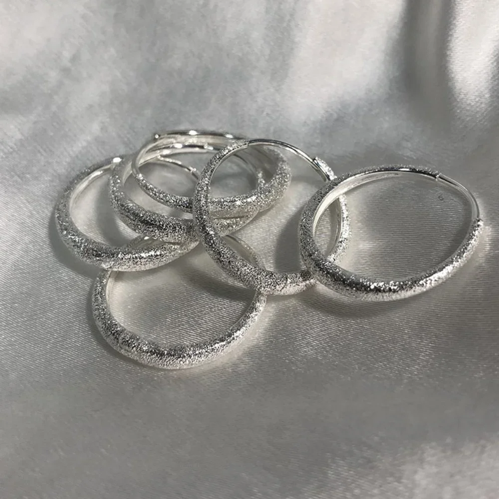 #NEW 925 Sterling Silver Round Shiny Hoop Earrings